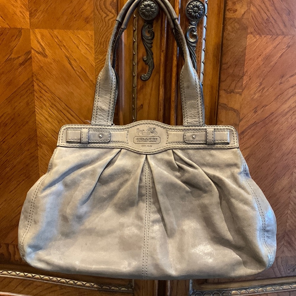 Coach grey soft leather handbag in good condition needs some TLC